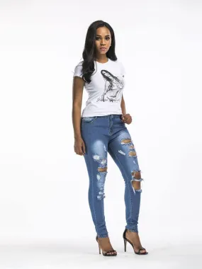 Ripped Distressed Slim Jeans For Women