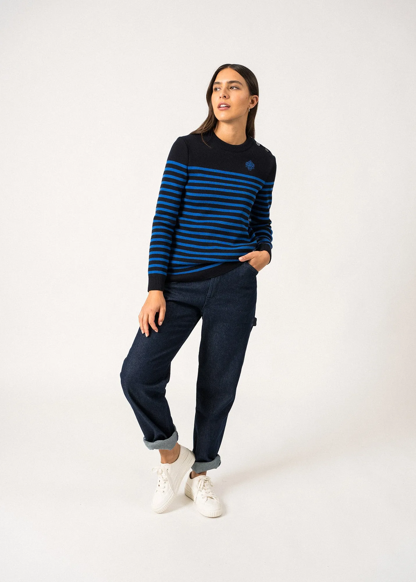 Rives sailor jumper in wool - buttoned round neck (INSIGNE/OXYGENE)