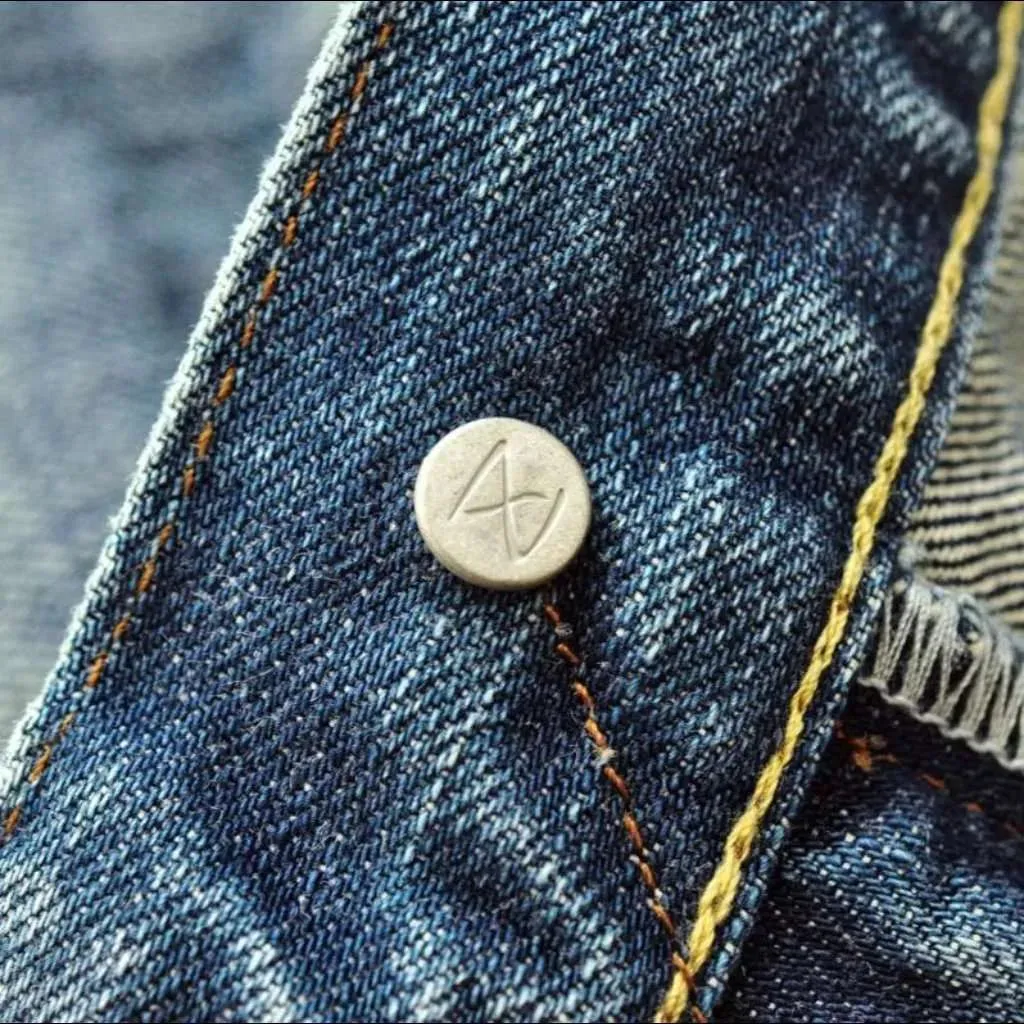 Sanded whiskered selvedge jeans