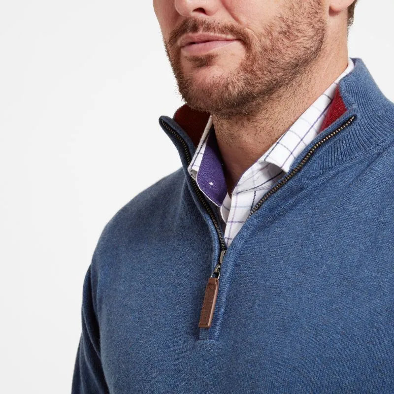 Schoffel Cotton Cashmere 1/4 Zip Jumper - Stone Blue