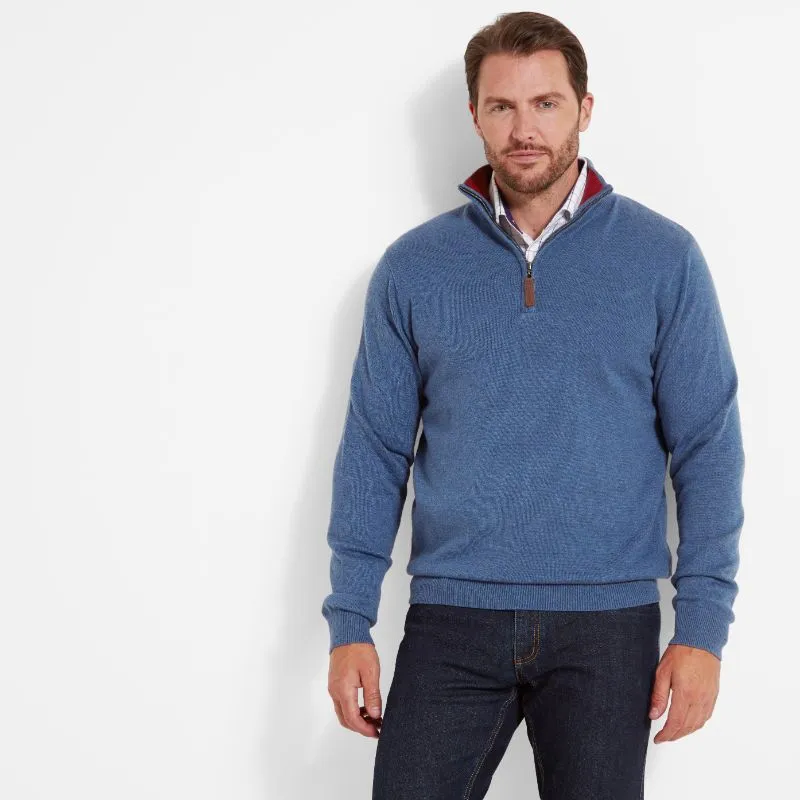 Schoffel Cotton Cashmere 1/4 Zip Jumper - Stone Blue