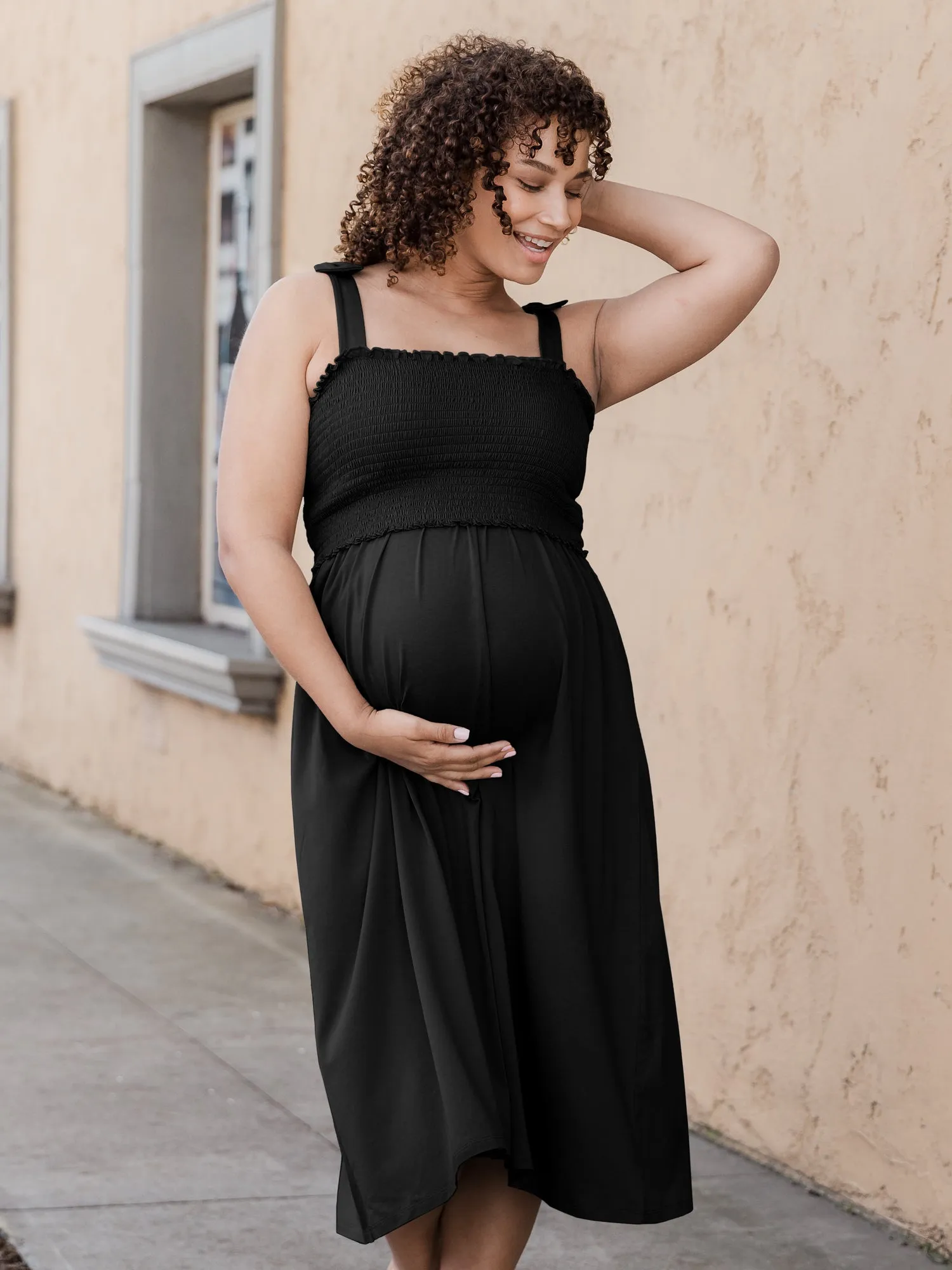 Sienna Smocked Maternity & Nursing Dress | Black