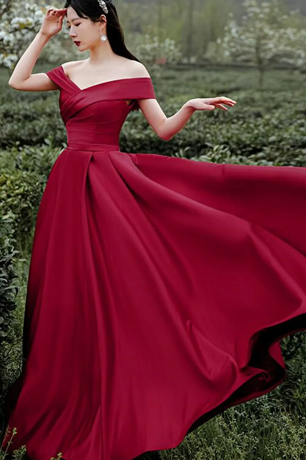 Simple Off Shoulder Burgundy Long Prom Dress, Off the Shoulder Maroon Formal Dress, Burgundy Evening Dress