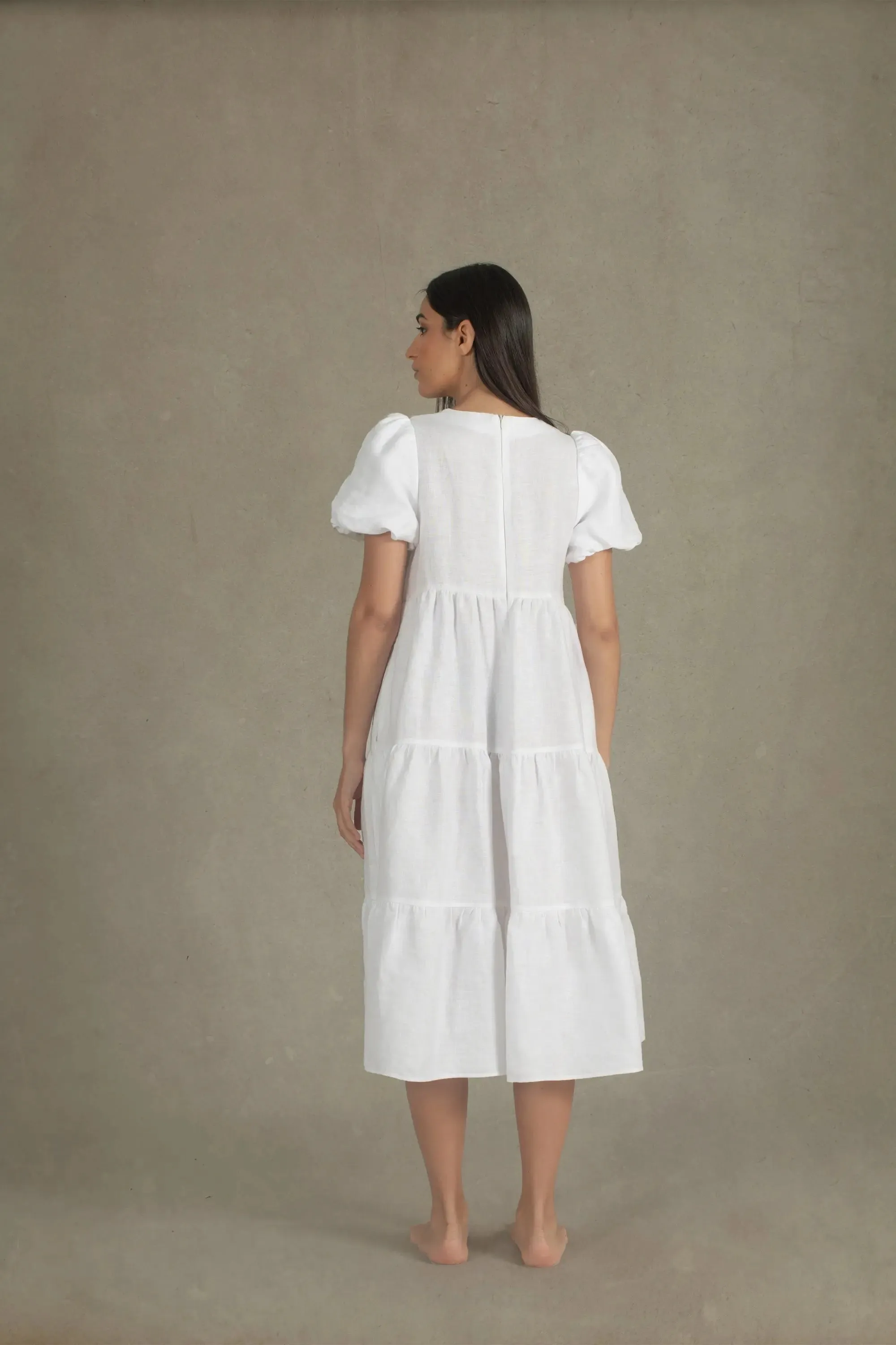 Siréne Linen Midi Dress White