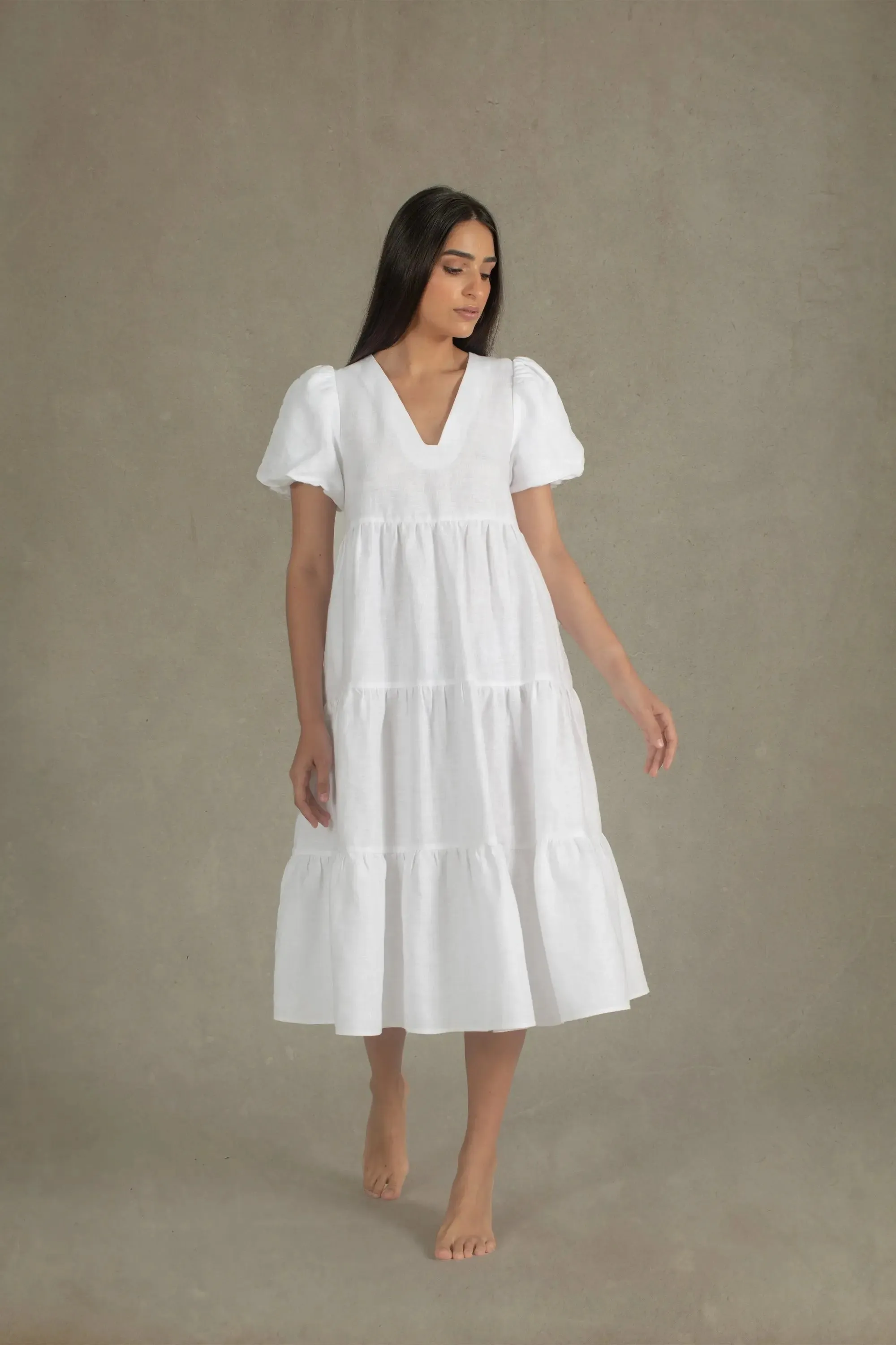 Siréne Linen Midi Dress White