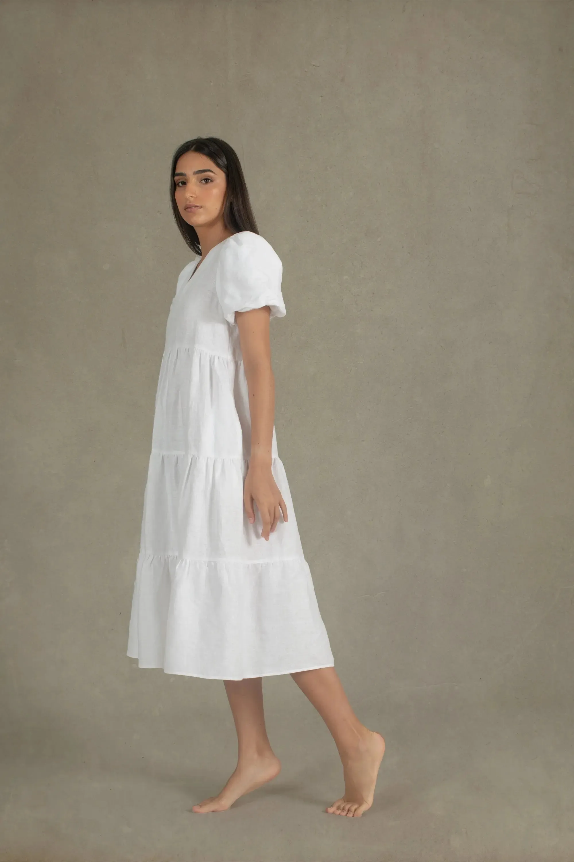 Siréne Linen Midi Dress White