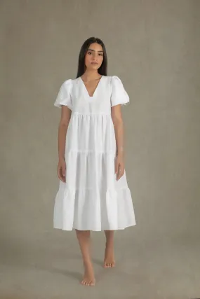 Siréne Linen Midi Dress White