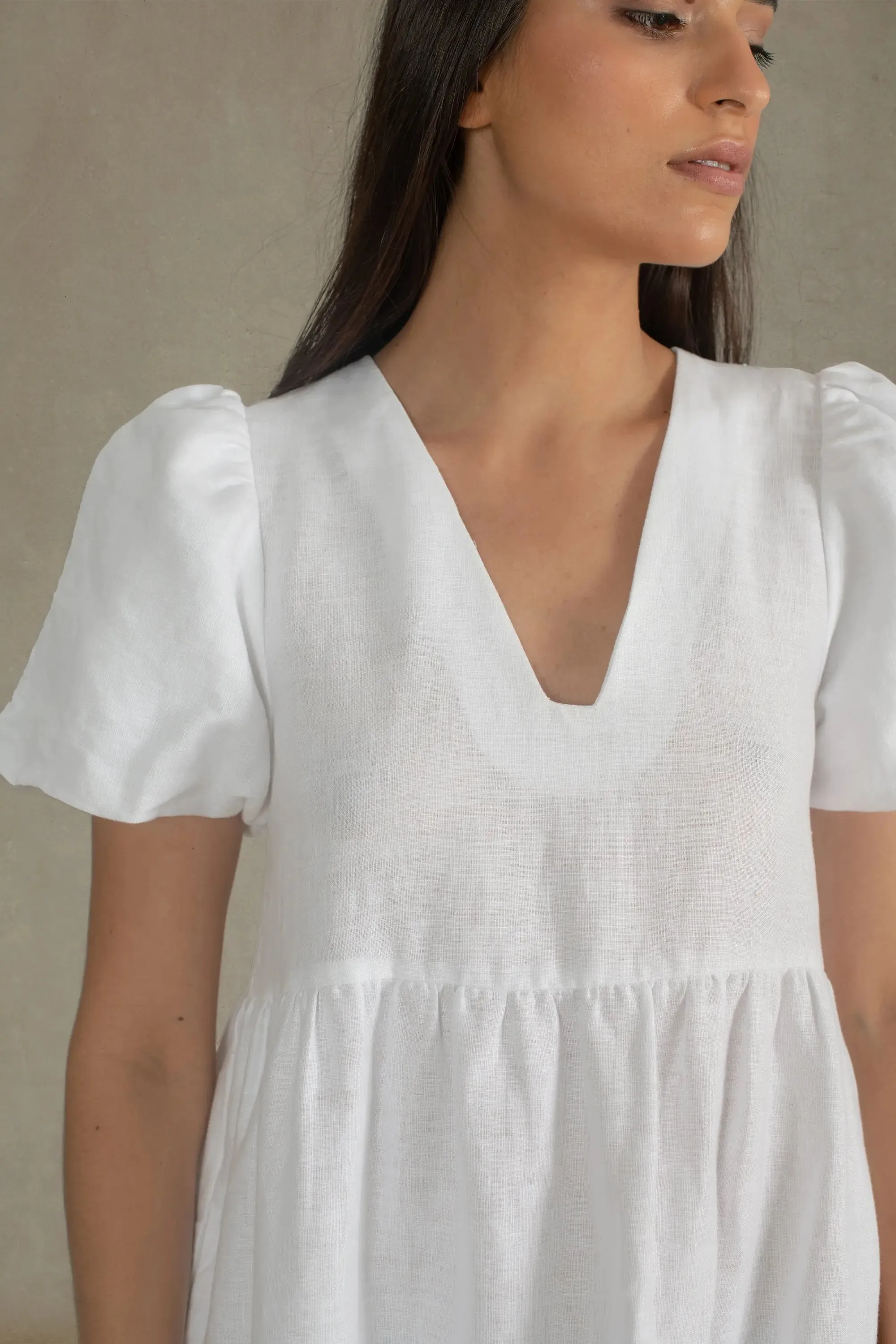 Siréne Linen Midi Dress White