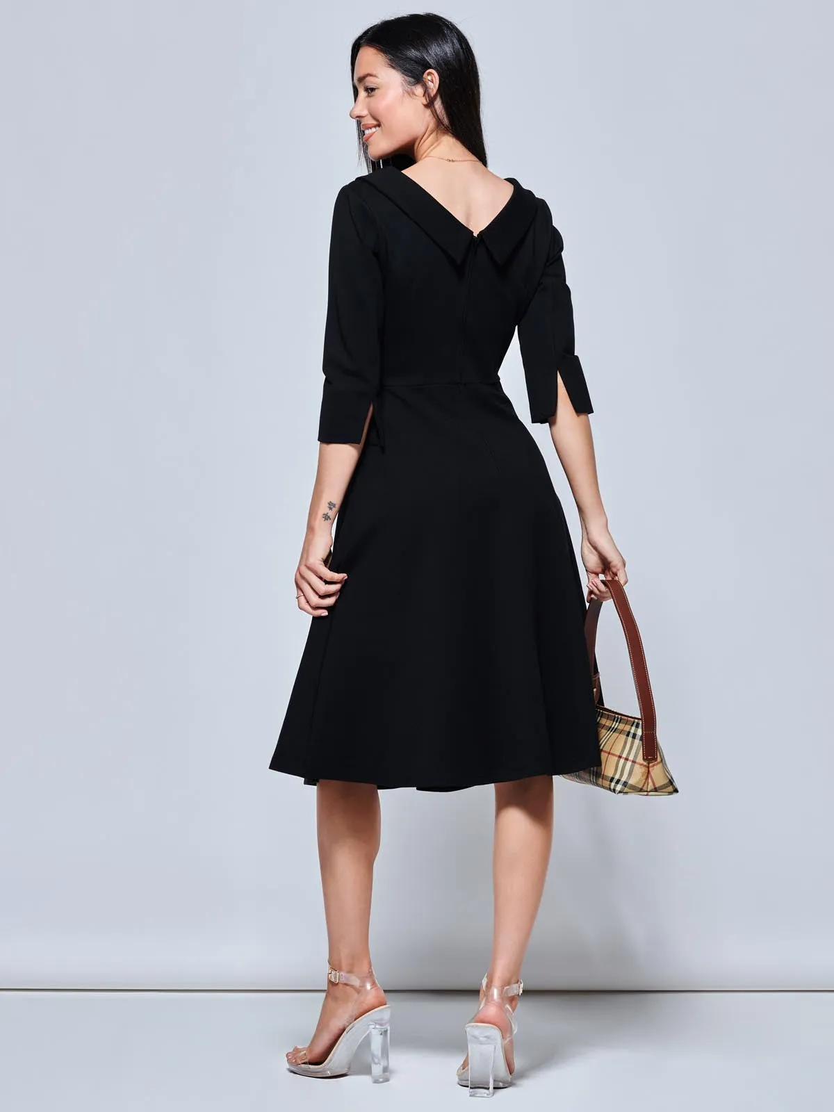 Sloan 3/4 Sleeve Midi Dress, Black