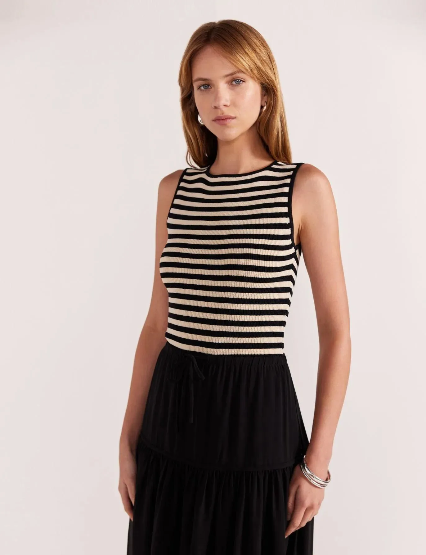 Staple the Label Mia Stripe Knit Tank in Black and Cream