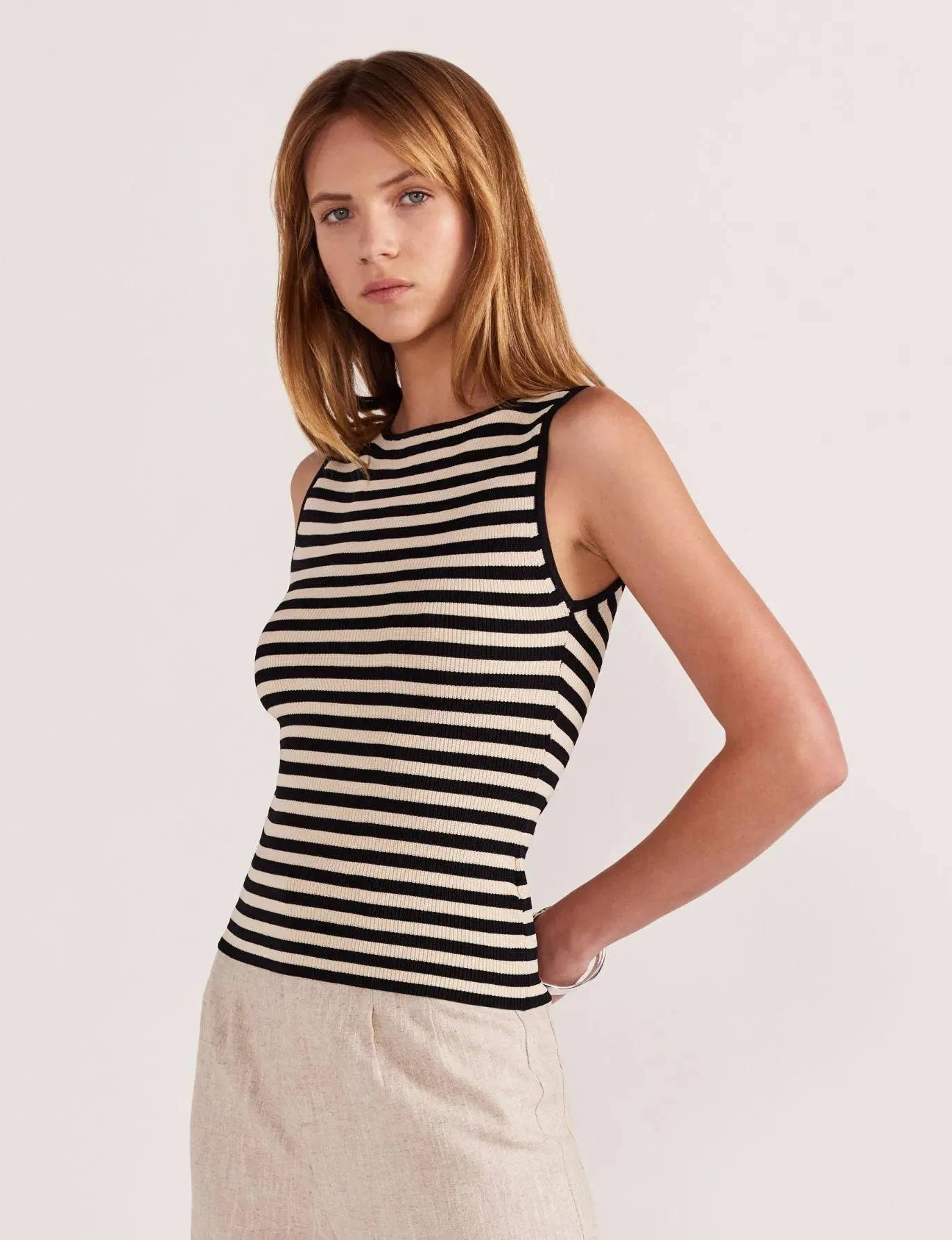 Staple the Label Mia Stripe Knit Tank in Black and Cream