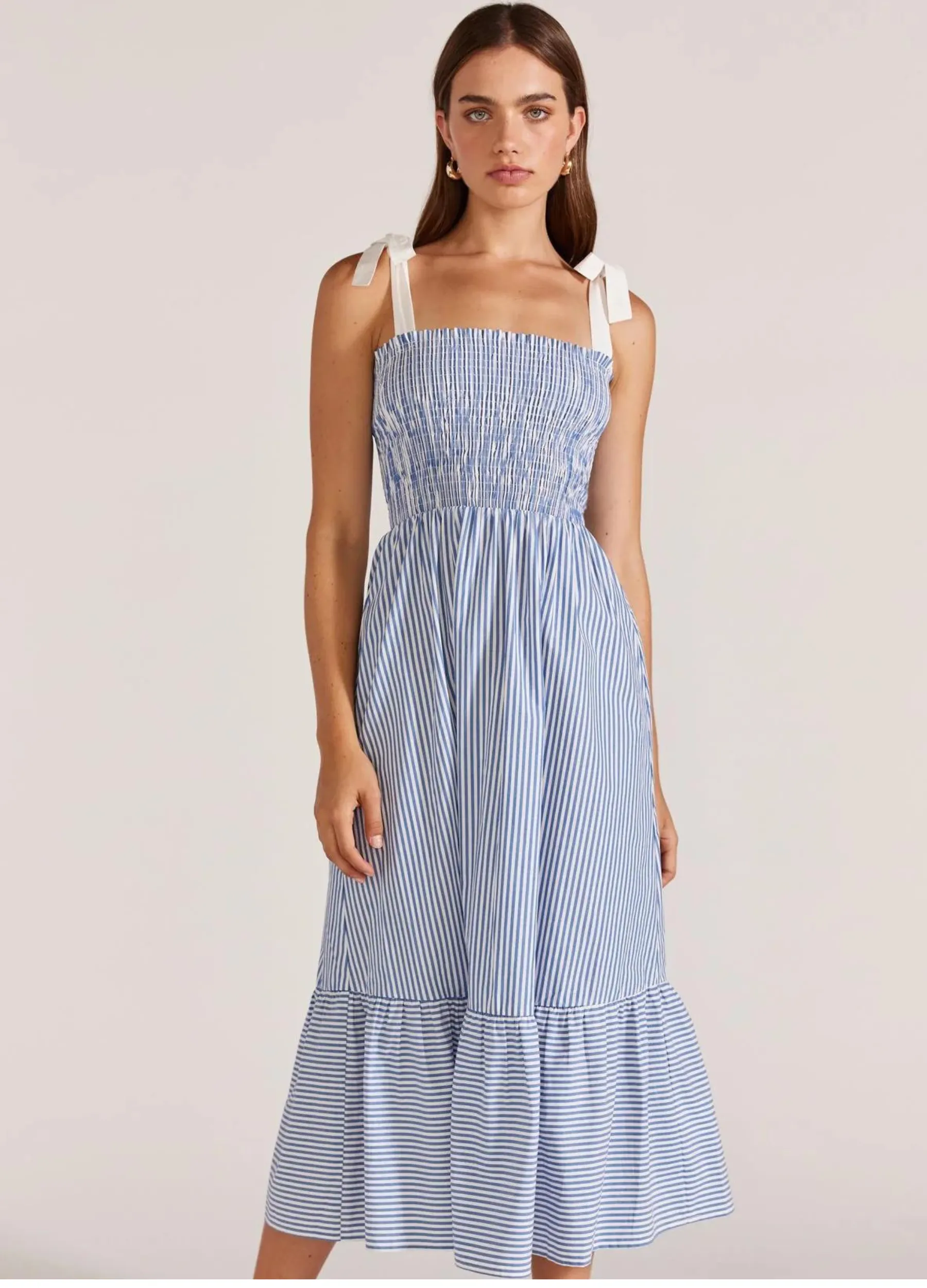 Staple the Label - Strappy Lucille Shirred Midi Dress - Blue Stripe