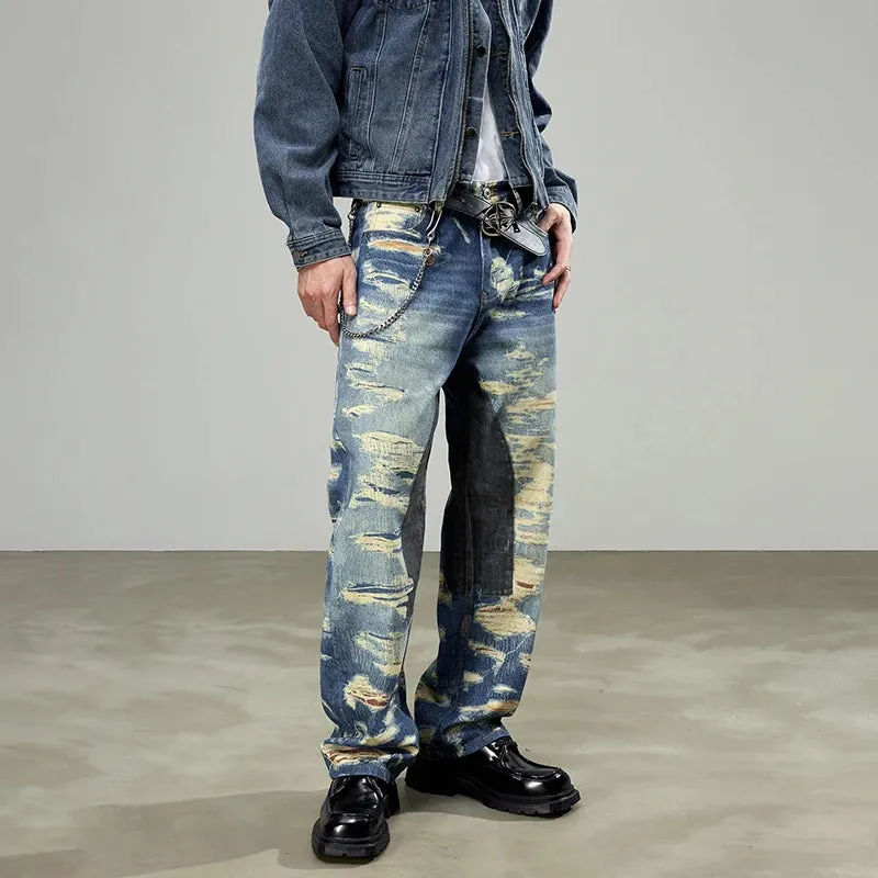 Street Ripped Painted Retro Loose Jeans