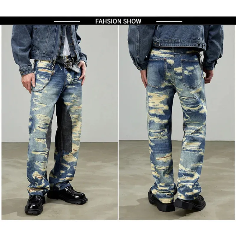 Street Ripped Painted Retro Loose Jeans