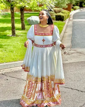 Stunning Ethiopian Traditional Dress Gorgeous Multi-Colored Beaded Habesha Dress