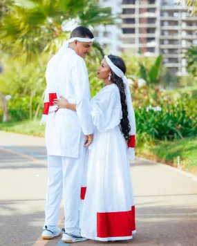 Stylish Oromo Couples Outfit: Elegant Red Design in Traditional Oromo Couples Outfit Style