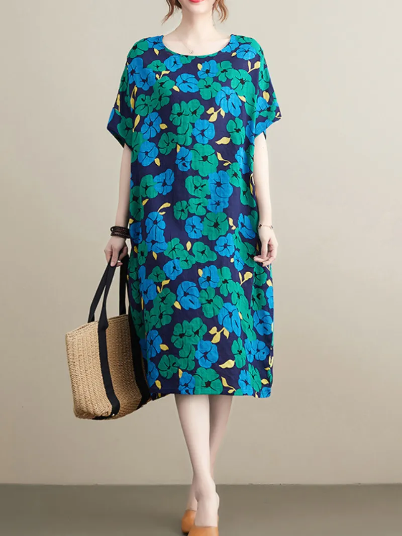 Summer and Spirng  Midi Dress with Short Sleeves