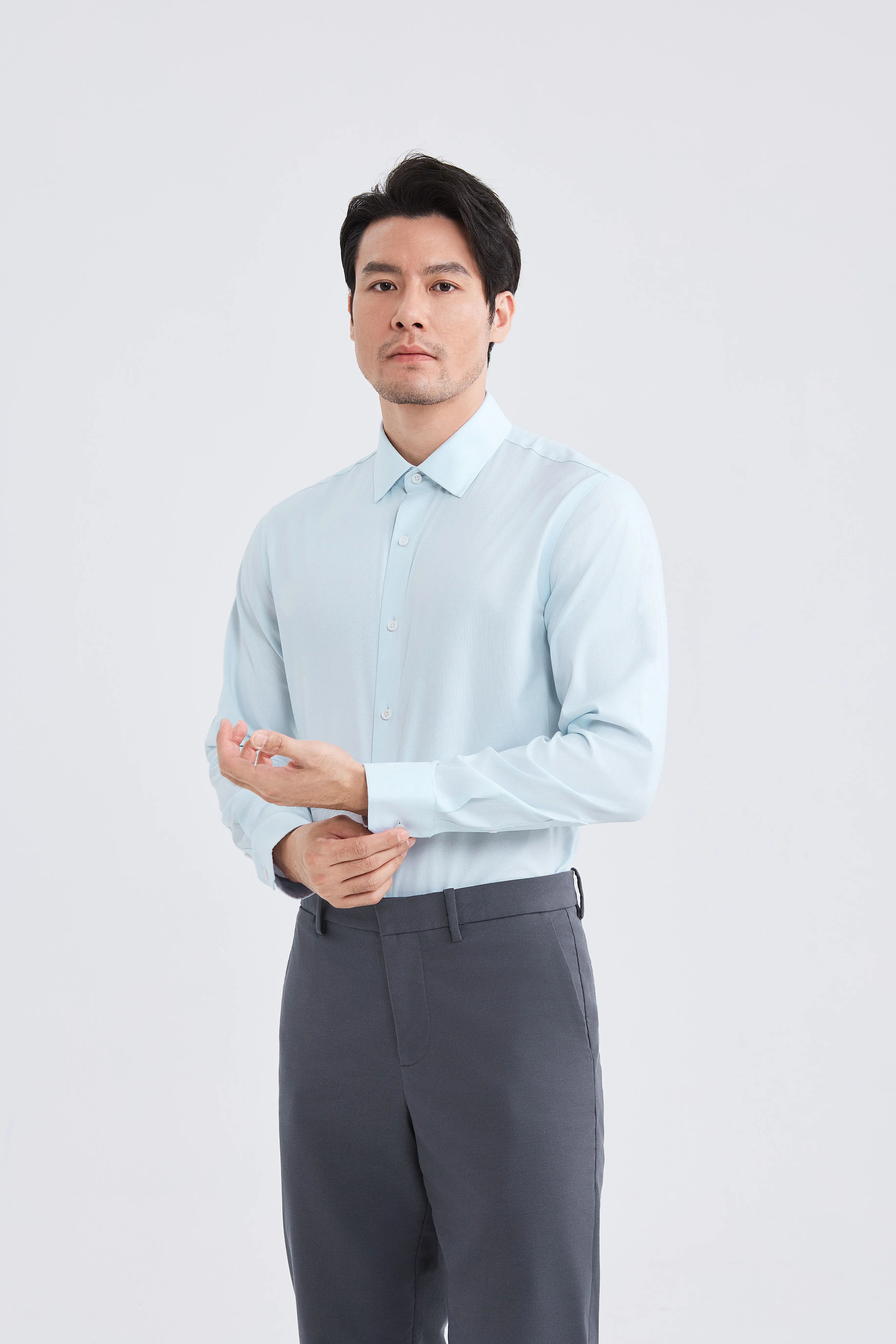 Supreme Cotton-Cashmere Dobby Dress Shirt | Pale Blue Stripes 28699N