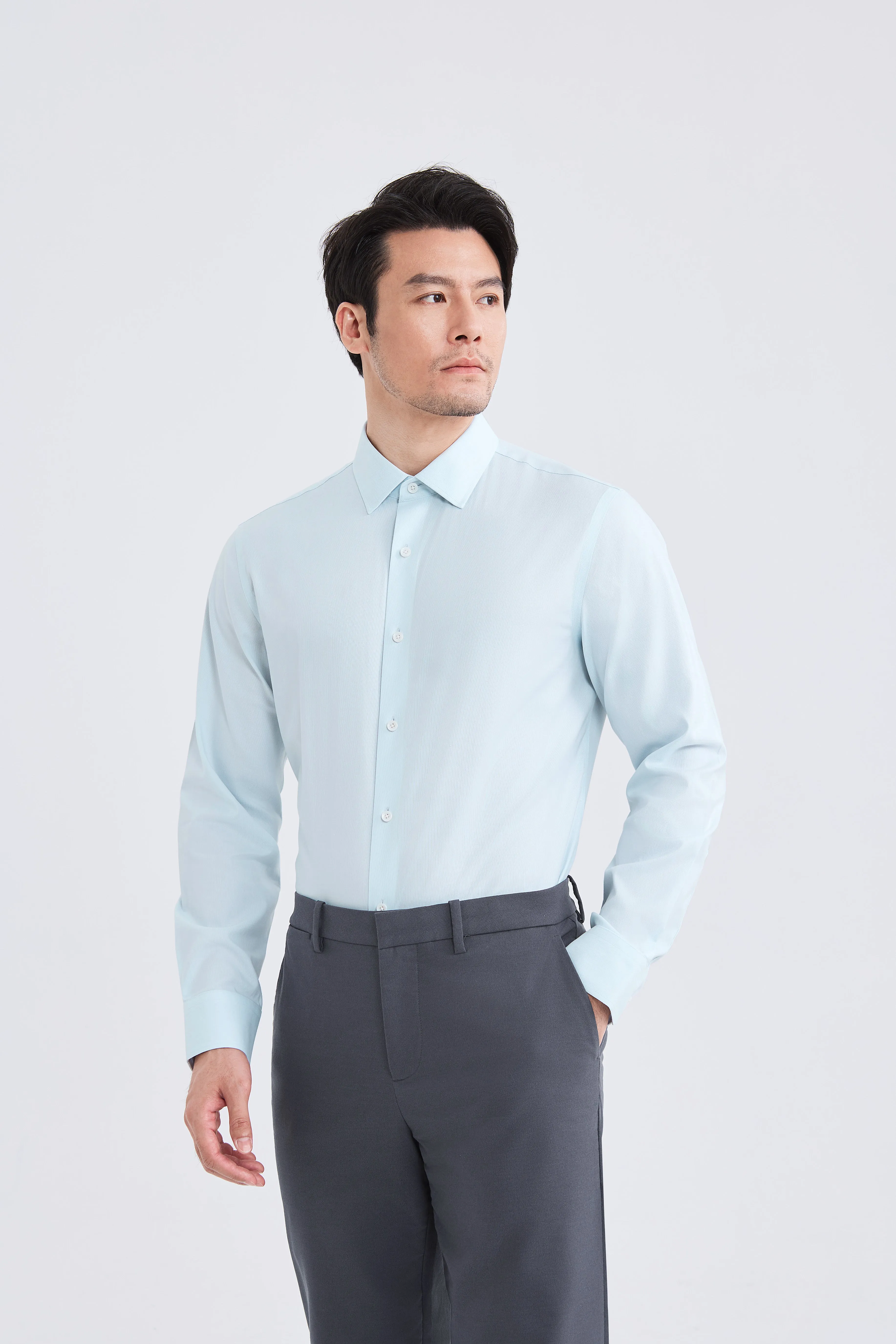 Supreme Cotton-Cashmere Dobby Dress Shirt | Pale Blue Stripes 28699N