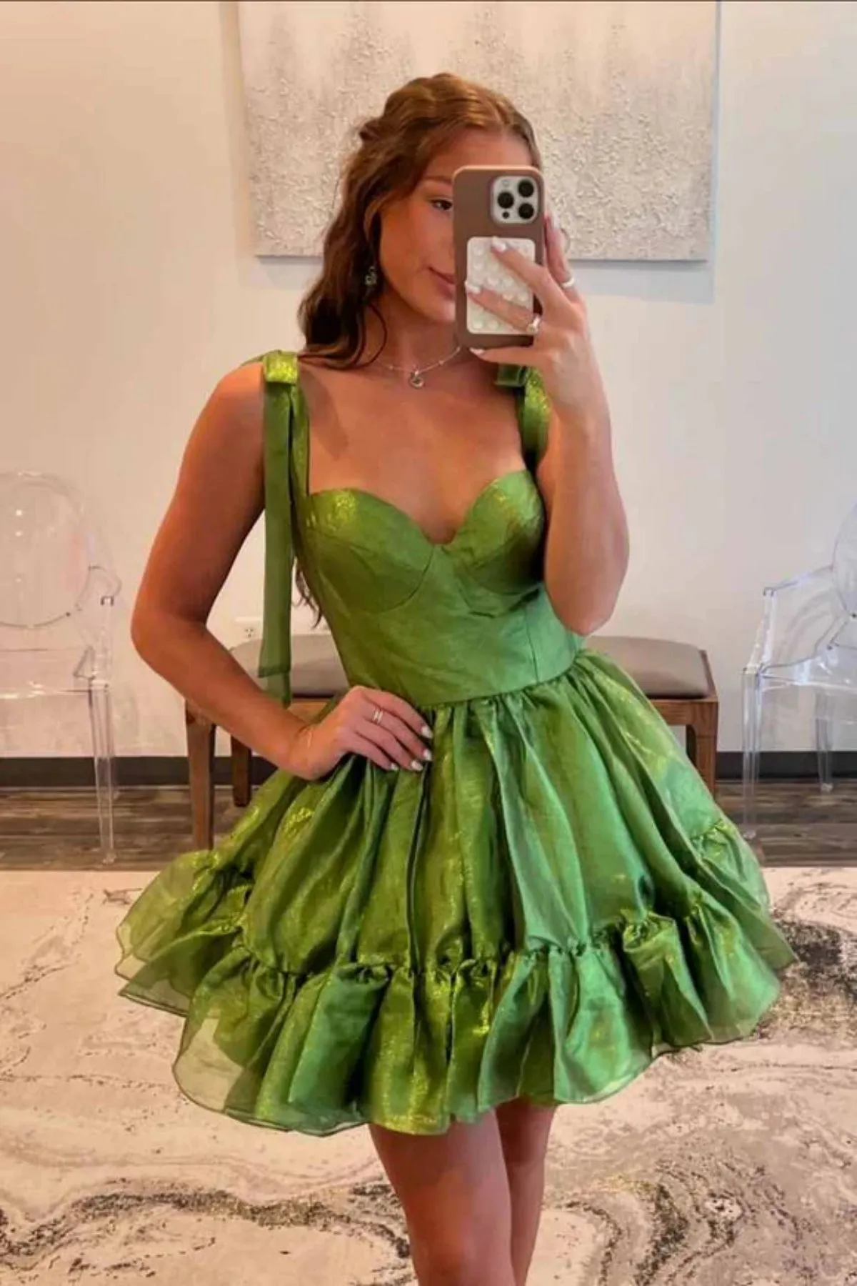 Sweetheart Neck Green Satin Short Prom Dress, Pretty Green Homecoming Dress A2215