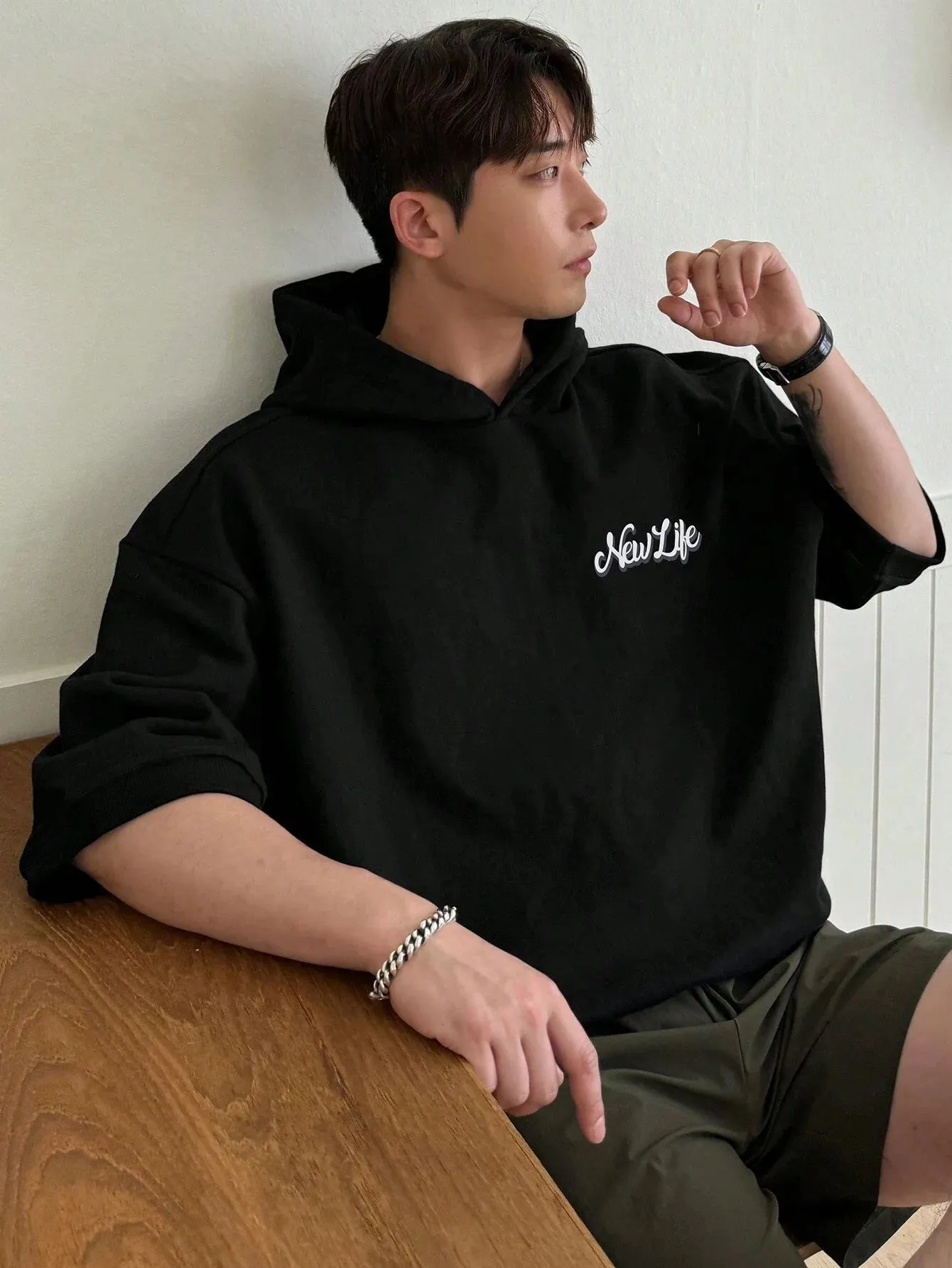 SXV  'new life’  half sleeves black  hoodie