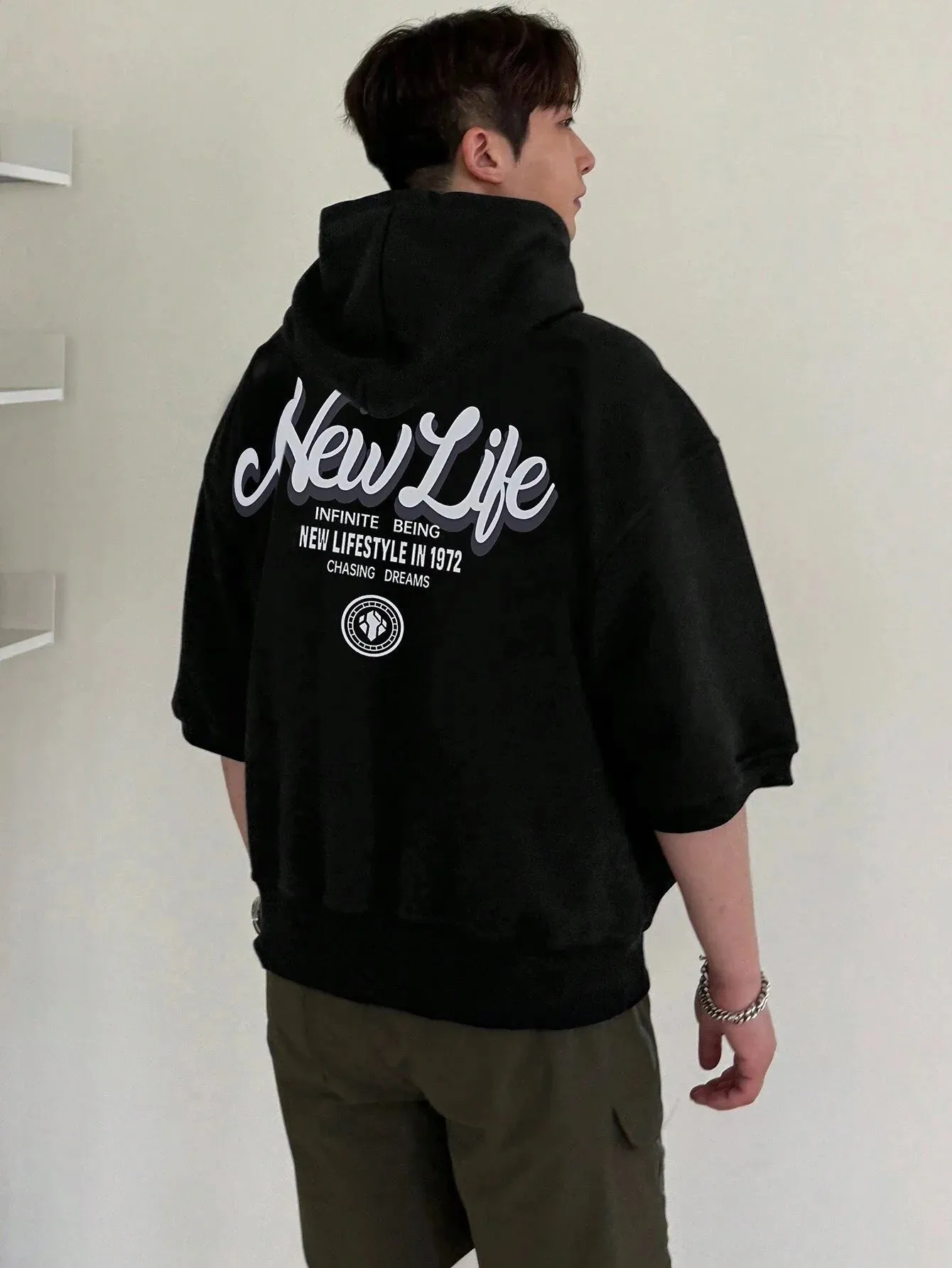 SXV  'new life’  half sleeves black  hoodie