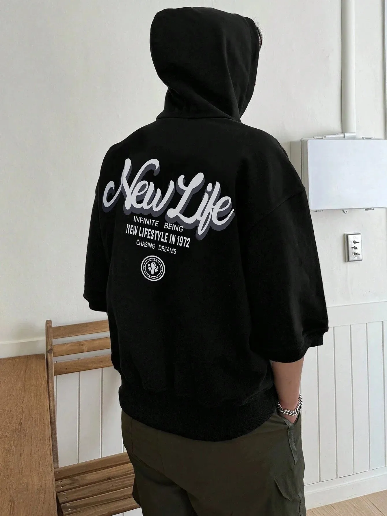 SXV  'new life’  half sleeves black  hoodie