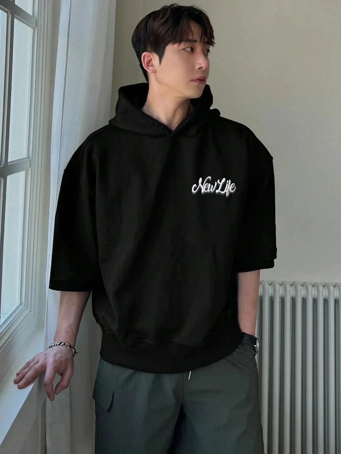 SXV  'new life’  half sleeves black  hoodie