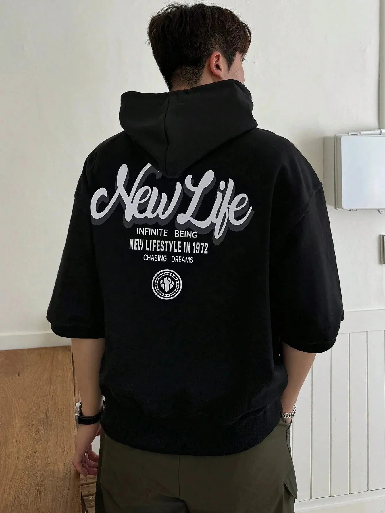 SXV  'new life’  half sleeves black  hoodie