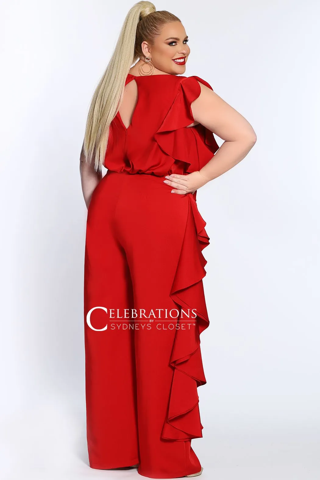 Sydney's Closet CE2014 Plus Sized Jumpsuit one shoulder ruffle pants suit CE 2014