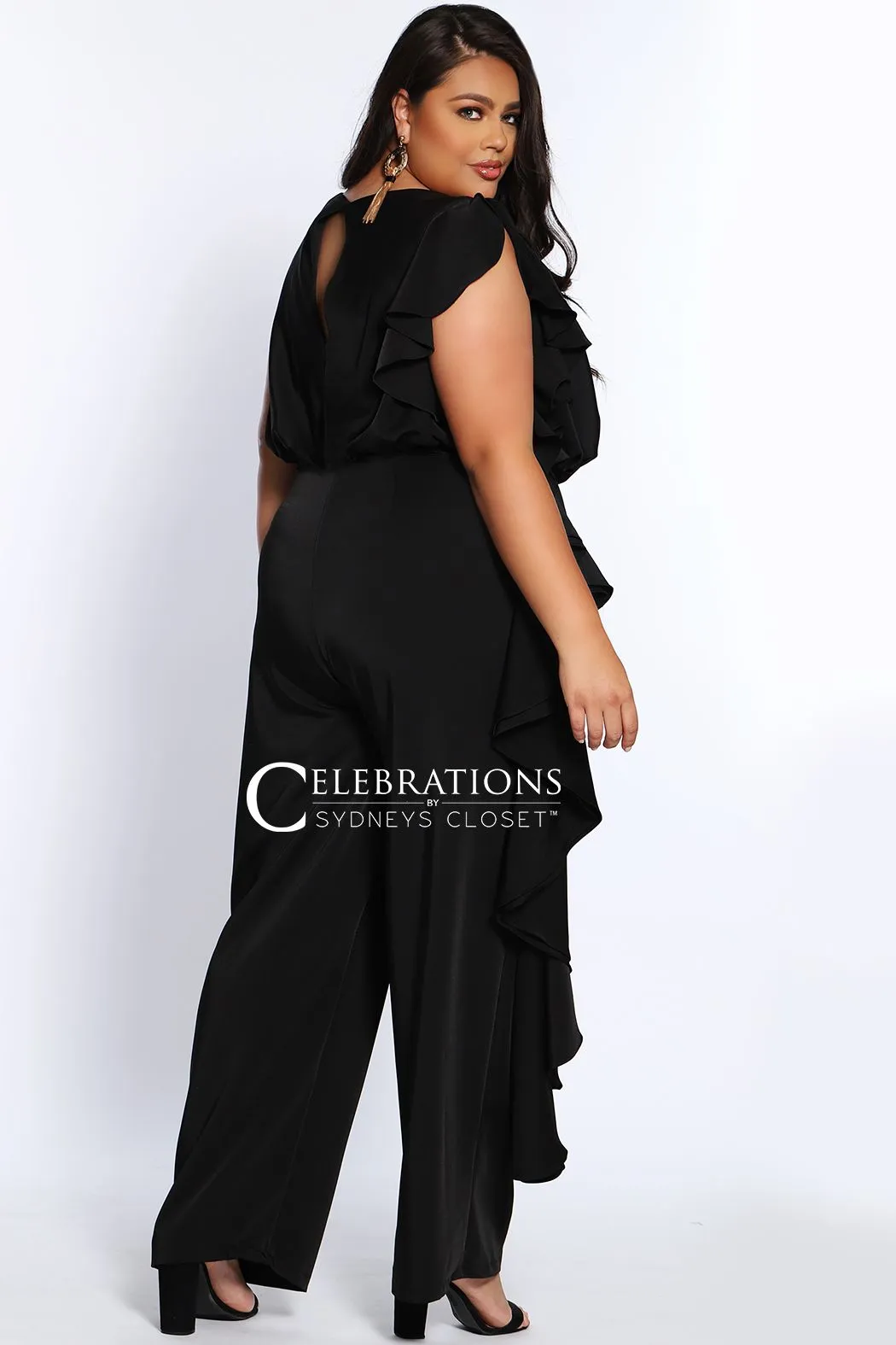 Sydney's Closet CE2014 Plus Sized Jumpsuit one shoulder ruffle pants suit CE 2014