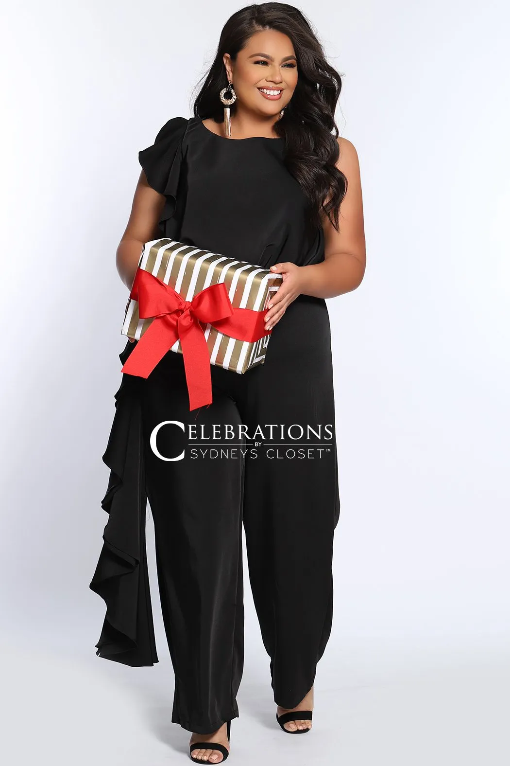 Sydney's Closet CE2014 Plus Sized Jumpsuit one shoulder ruffle pants suit CE 2014