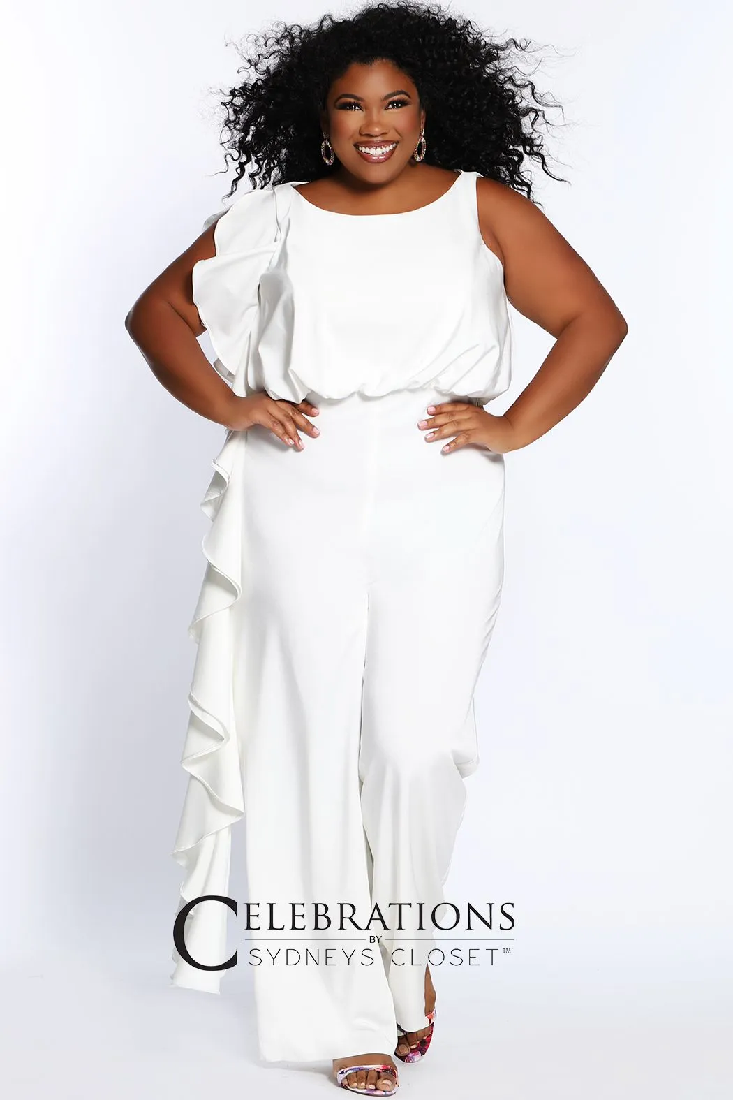 Sydney's Closet CE2014 Plus Sized Jumpsuit one shoulder ruffle pants suit CE 2014