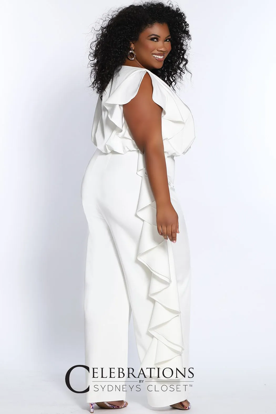 Sydney's Closet CE2014 Plus Sized Jumpsuit one shoulder ruffle pants suit CE 2014