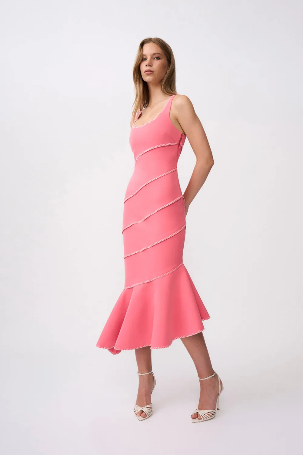 Sylvia Spiral Midi Dress - Pink Ivory