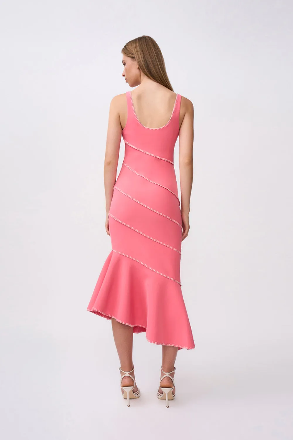 Sylvia Spiral Midi Dress - Pink Ivory