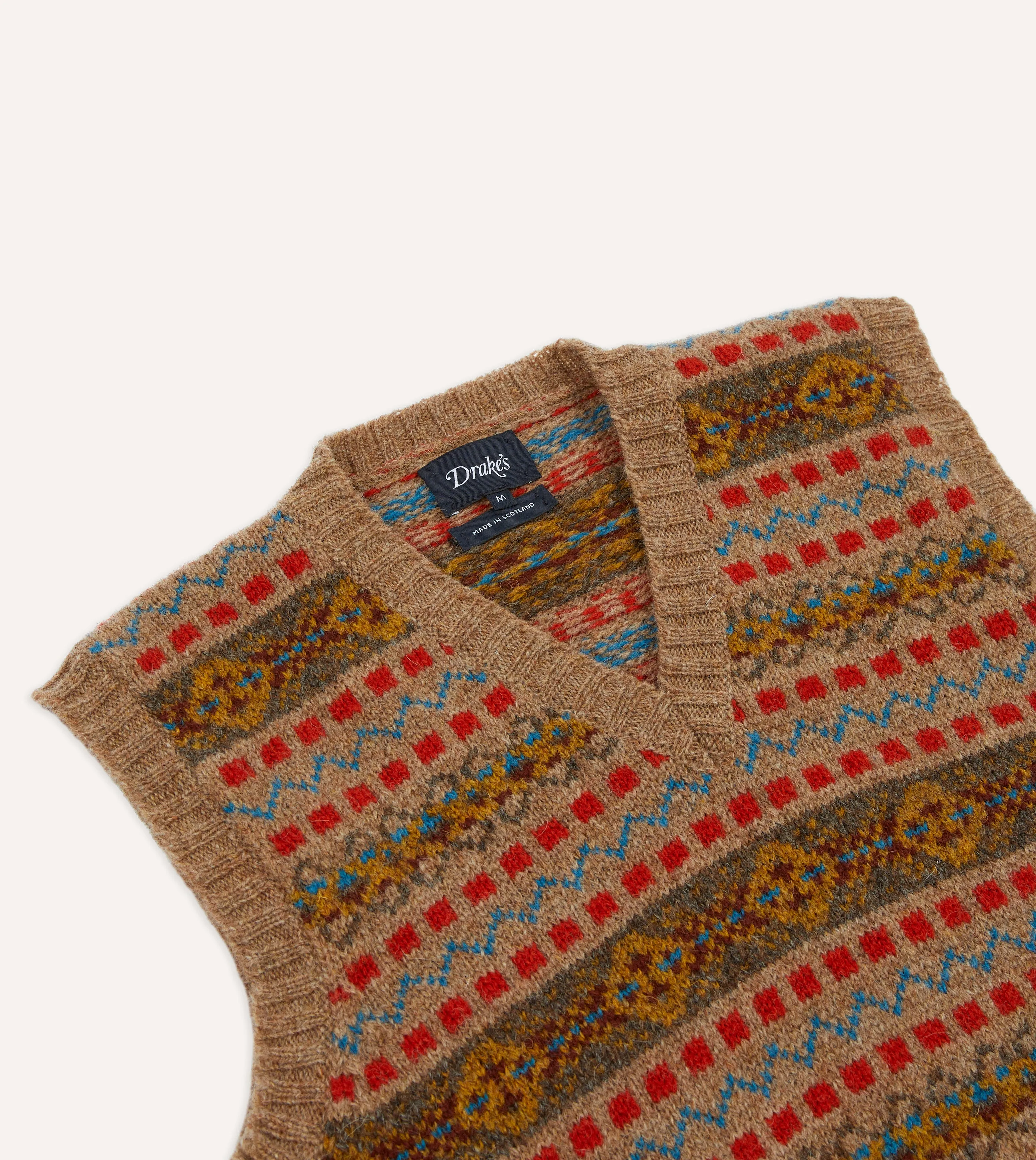 Tan Fair Isle Lambswool Sleeveless V-Neck Jumper