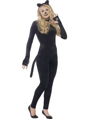 Teen Girls Halloween Cat Velour Jumpsuit Costume