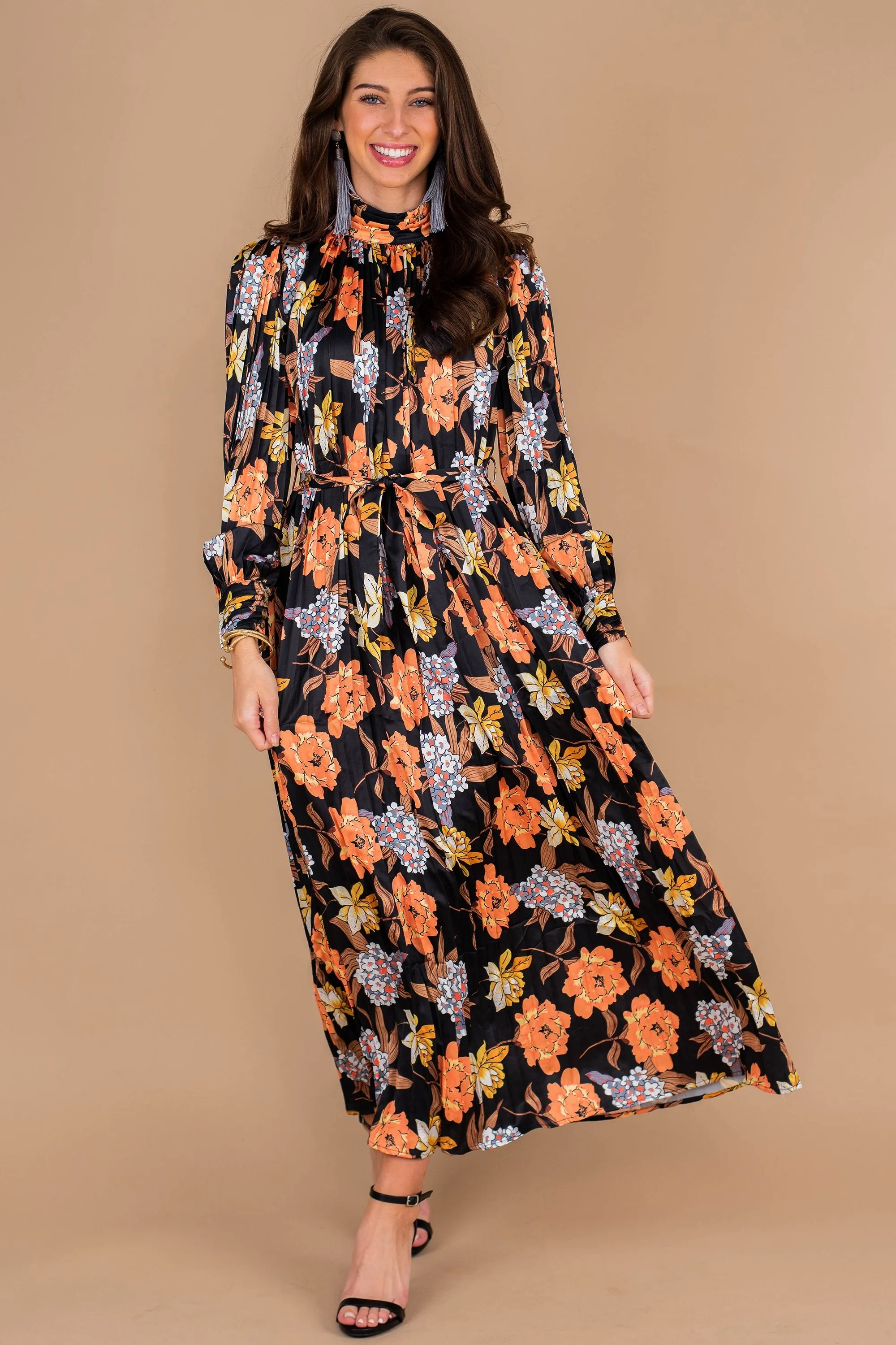 The Perfect Day Black Floral Midi Dress