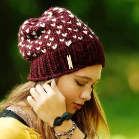 Tiny Hearts Slouchy Beanie in Claret