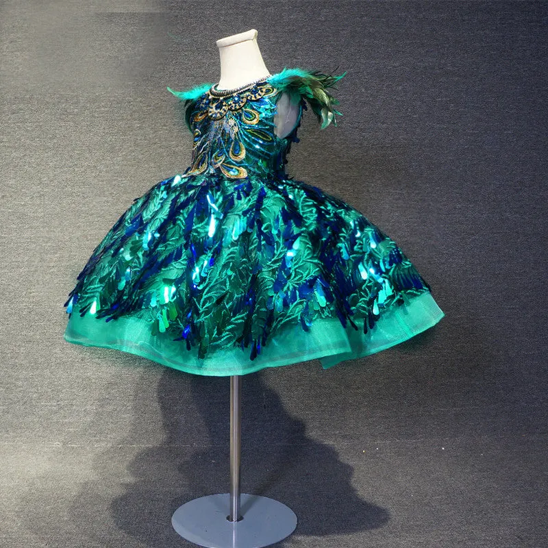 Toddler/Infant/Baby Girl Peacock Green Baby Doll Glitz  Pageant Dress