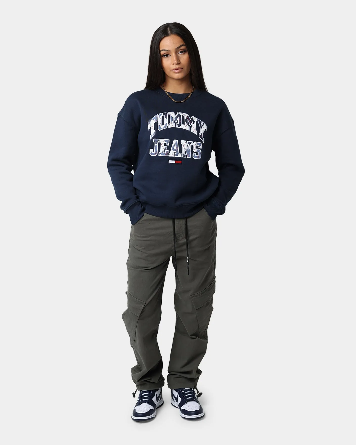 Tommy Jeans Women's Boxy Argyle Crewneck Twilight Navy