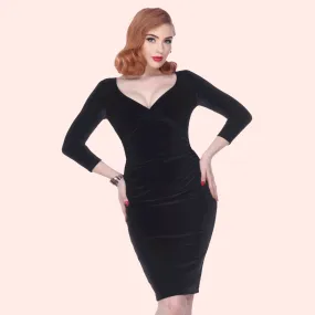 Va Va Voom Velvet Wiggle Dress in Black