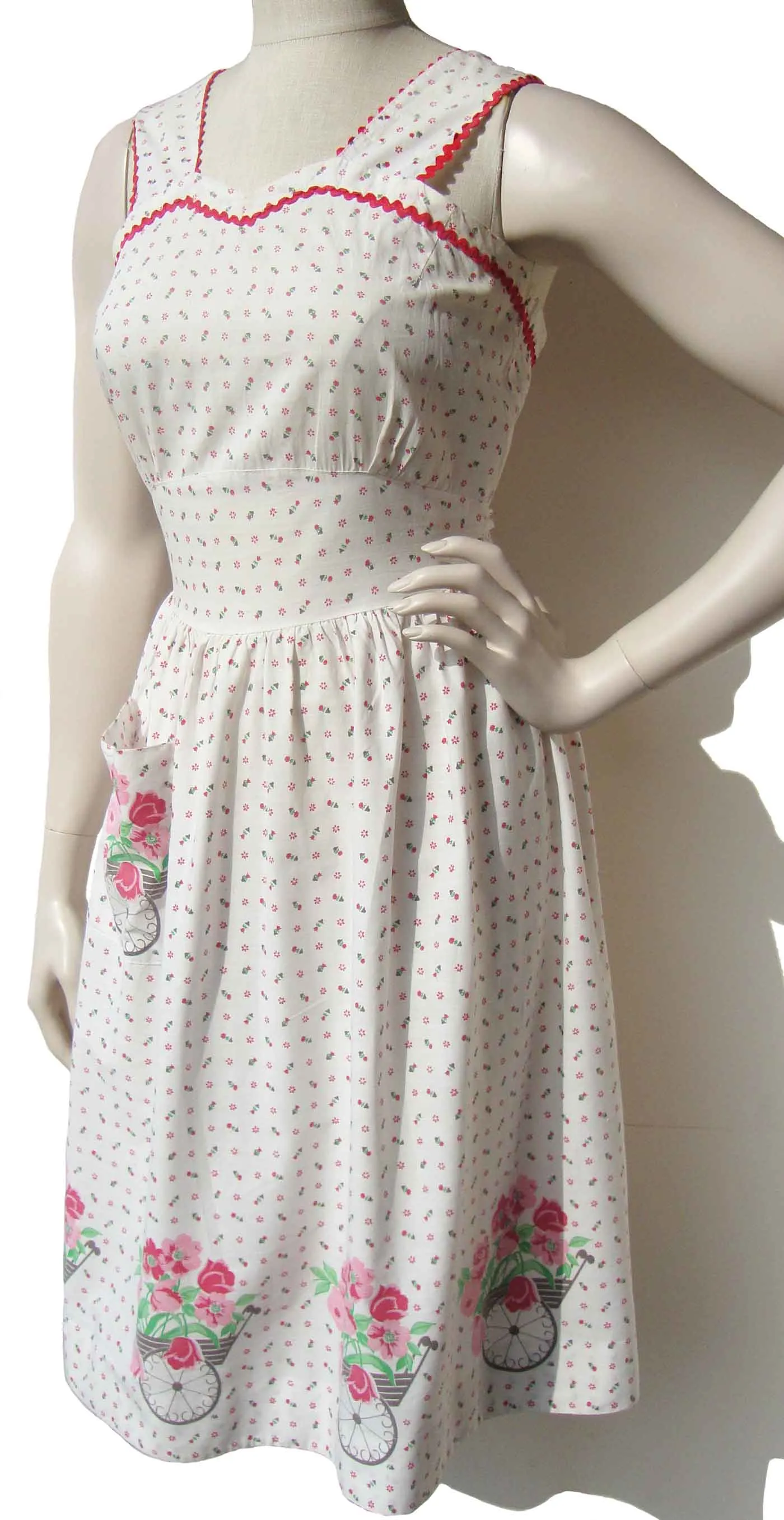 Vintage 60s Summer Dress Floral Rose Cotton S