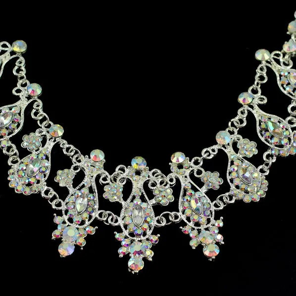 Vintage Style Clear AB Rhinestone Bridal Necklace Earrings Set