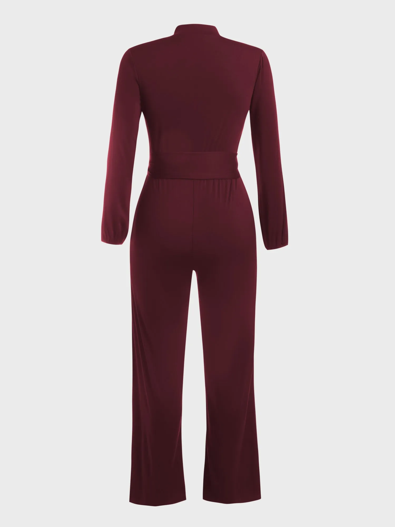 Waist Lace-Up Buttoned Jumpsuit (Wine Red)