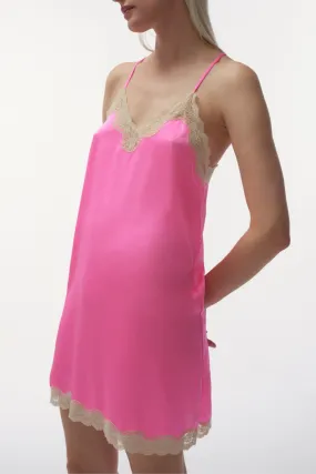 Willow Satin Slip Dress Neon Pink