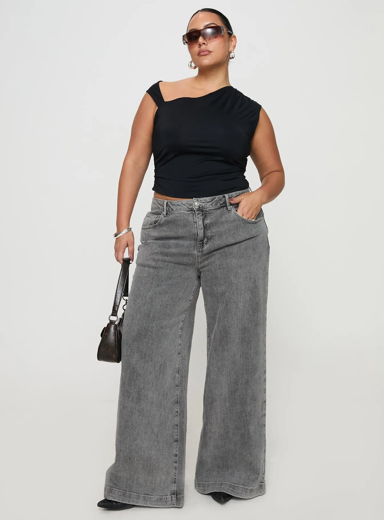 Wolfie High Rise Wide Leg Slouchy Jeans Steel Curve