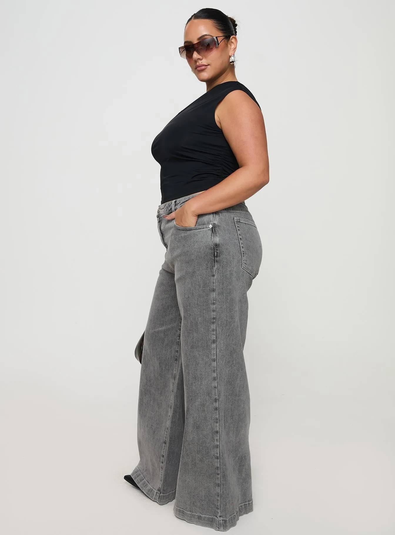 Wolfie High Rise Wide Leg Slouchy Jeans Steel Curve