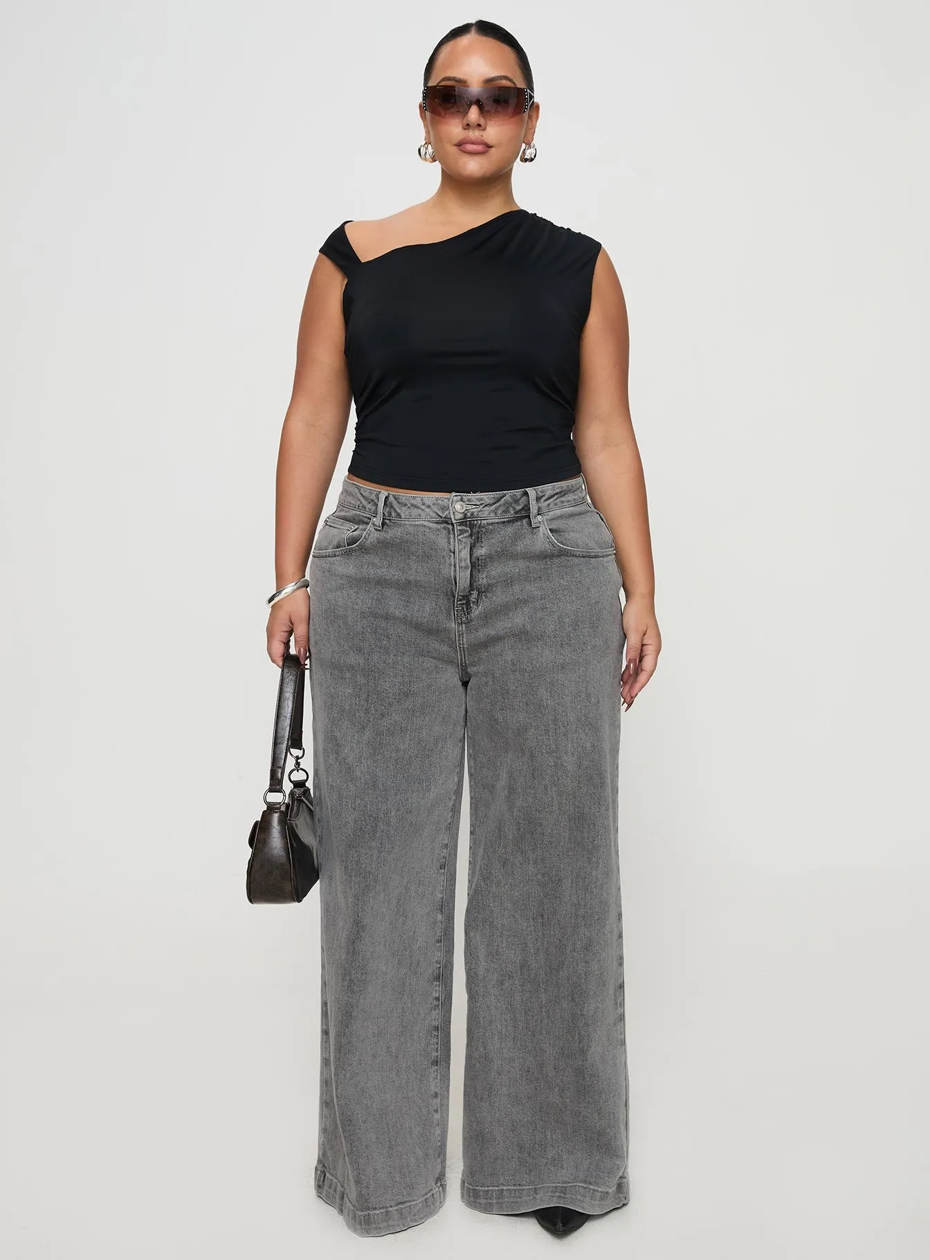 Wolfie High Rise Wide Leg Slouchy Jeans Steel Curve